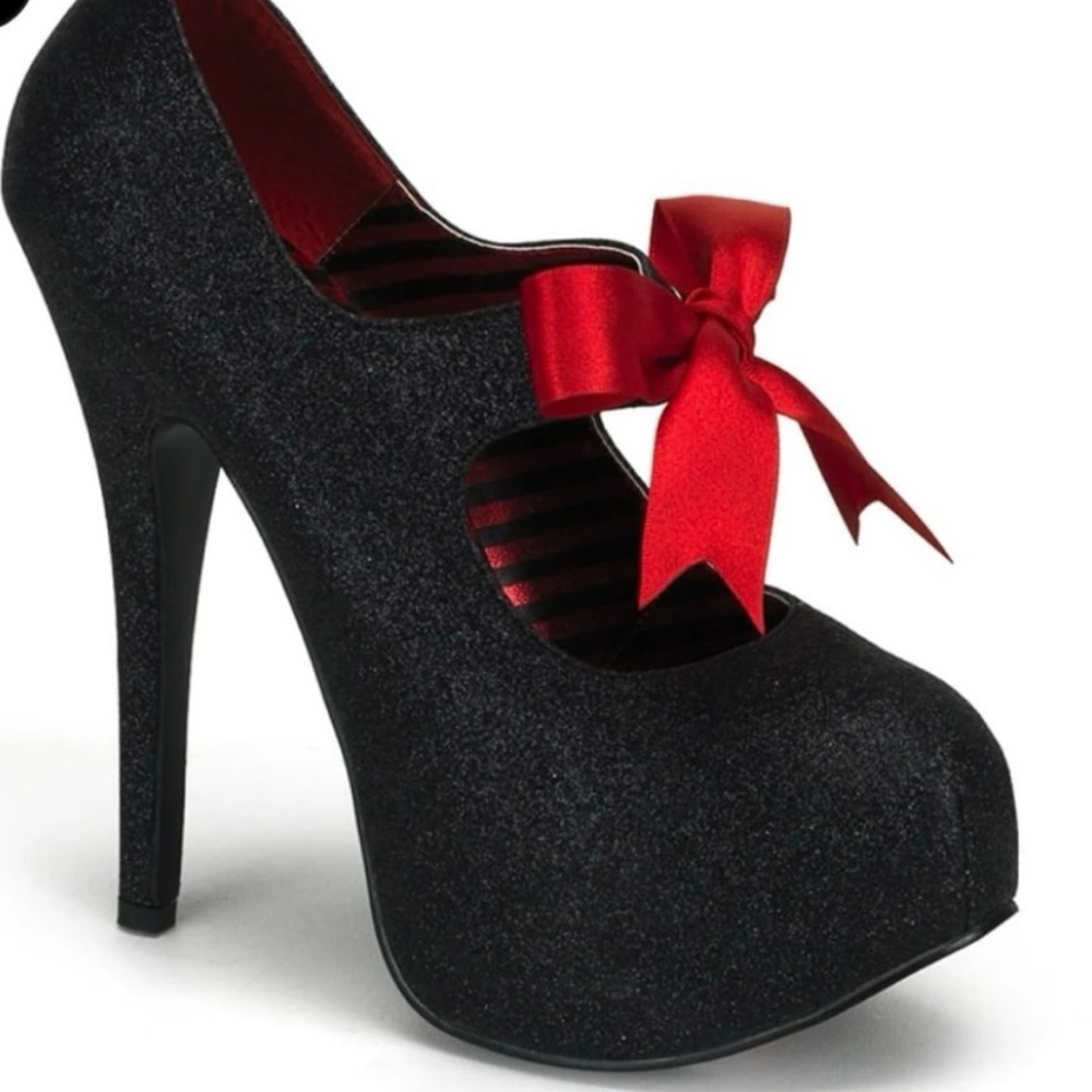 Bordello black glitter platform high heels pleaser shoes size 6 vintage pinup